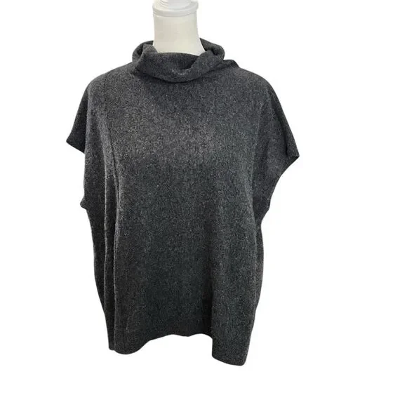 Anthropologie Cowl Neck Wool Blend Poncho Sweater Gray XS Minimalist